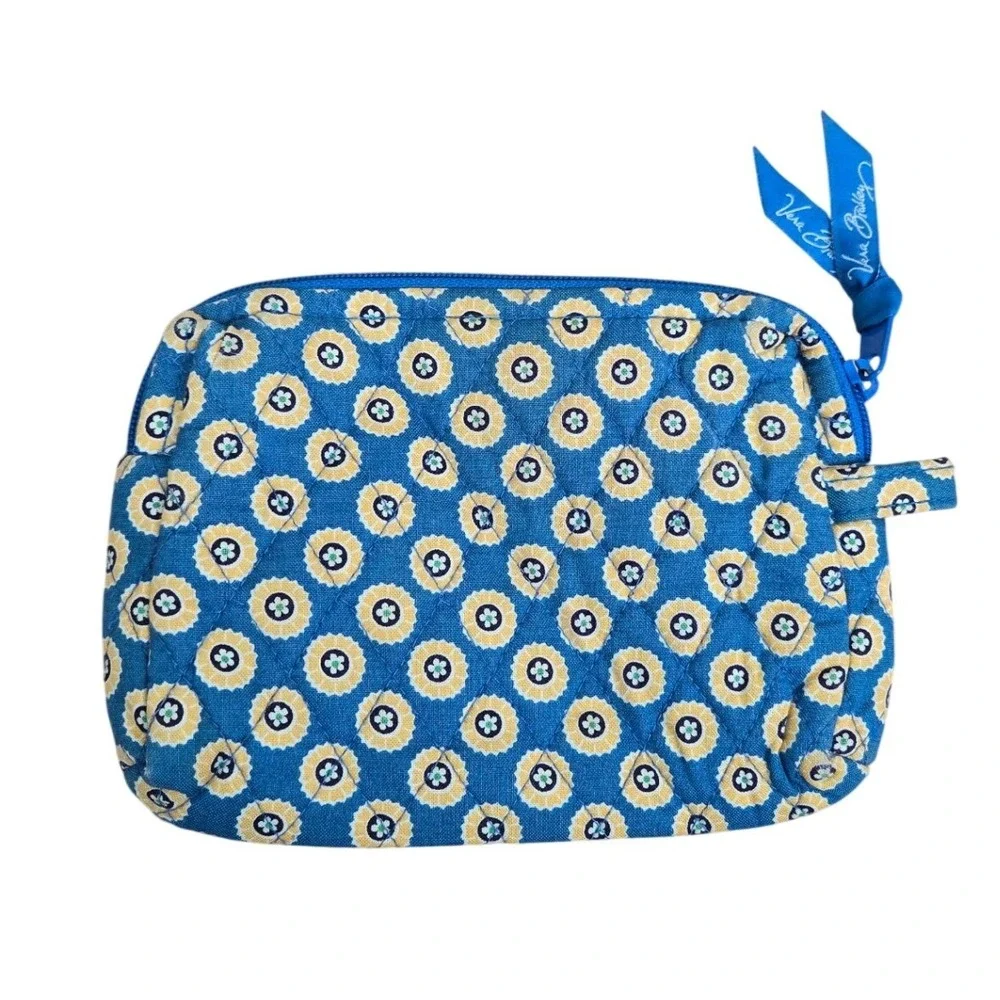 Vera Bradley Small Makeup Cosmetic Travel Bag Pouch Riviera Blue‎ Yellow Boho